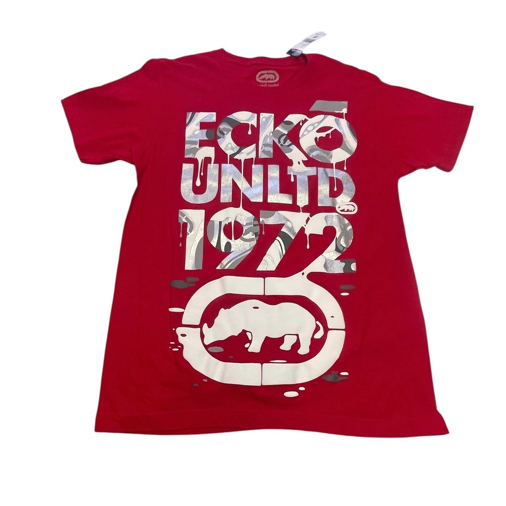 Ecko Unlimited Red‎ Graphic Drip Short Sleeve Cotton T-Shirt Mens Medium NewY2K